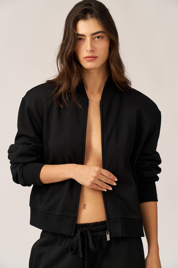 BLACK FRENCH TERRY BOMBER JACKET