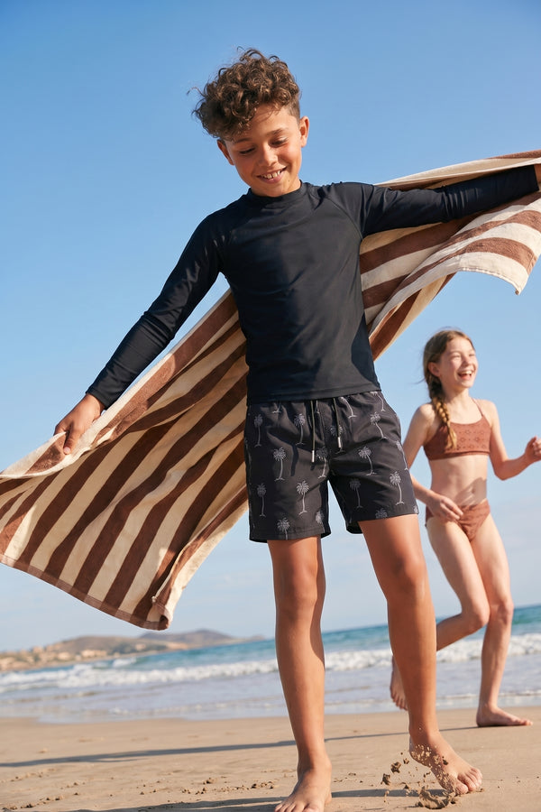 Beach Scout Drawstring Swim Shorts-Black Plam Tree
