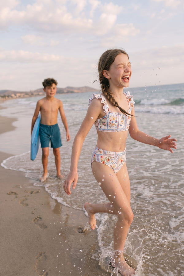 Girls Textured Floral Ruffle Bikini Set – Multi