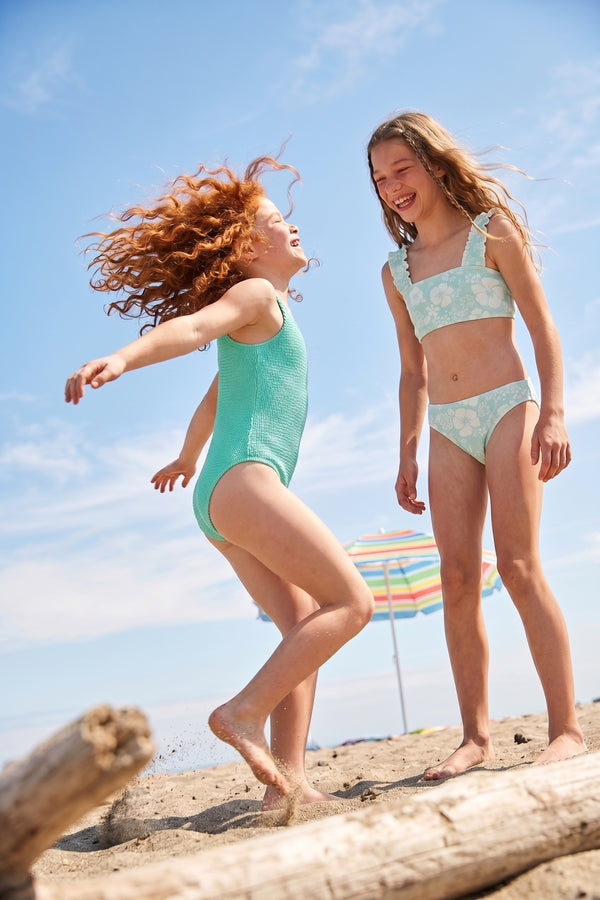 Girls Green Textured Bikini Set
