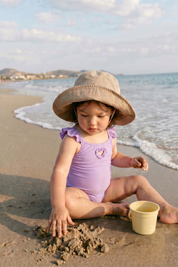 Girls Purple Ruffle Strap Swimsuit