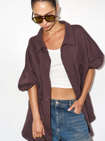 BROWN FRENCH TERRY OVERSIZED BUTTON-UP JACKET
