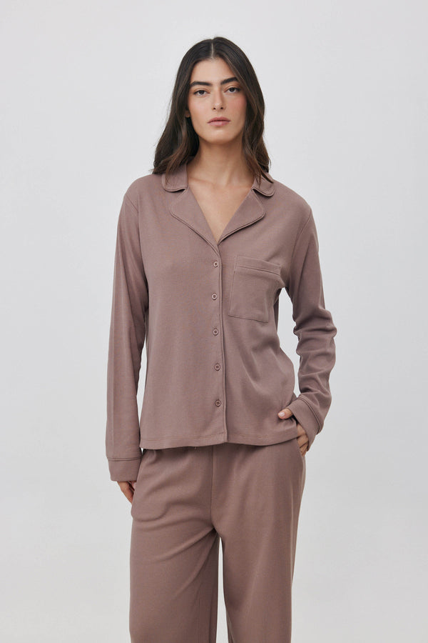 Oat Ribbed Button-Up Shirt