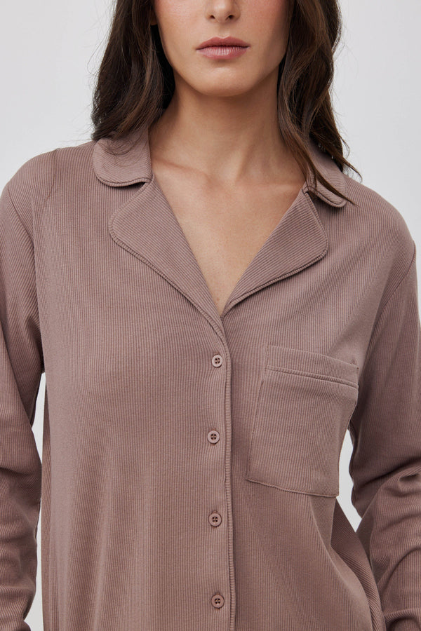 Oat Ribbed Button-Up Shirt