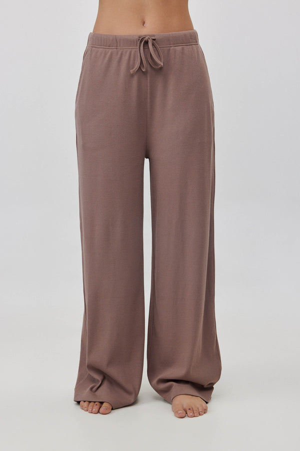 Oat Ribbed Wide-Leg Pants