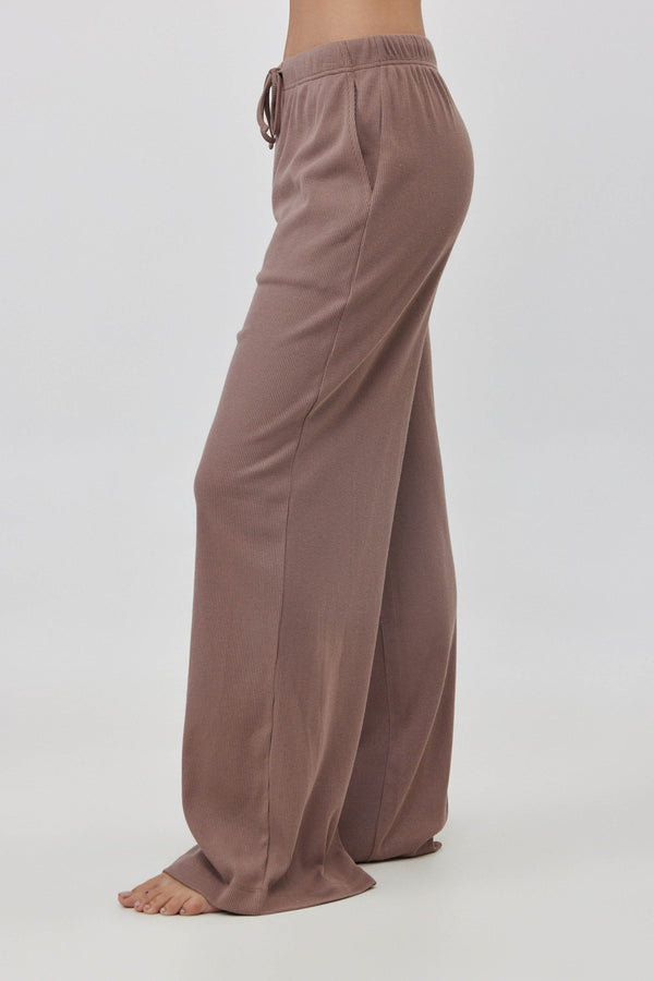 Oat Ribbed Wide-Leg Pants