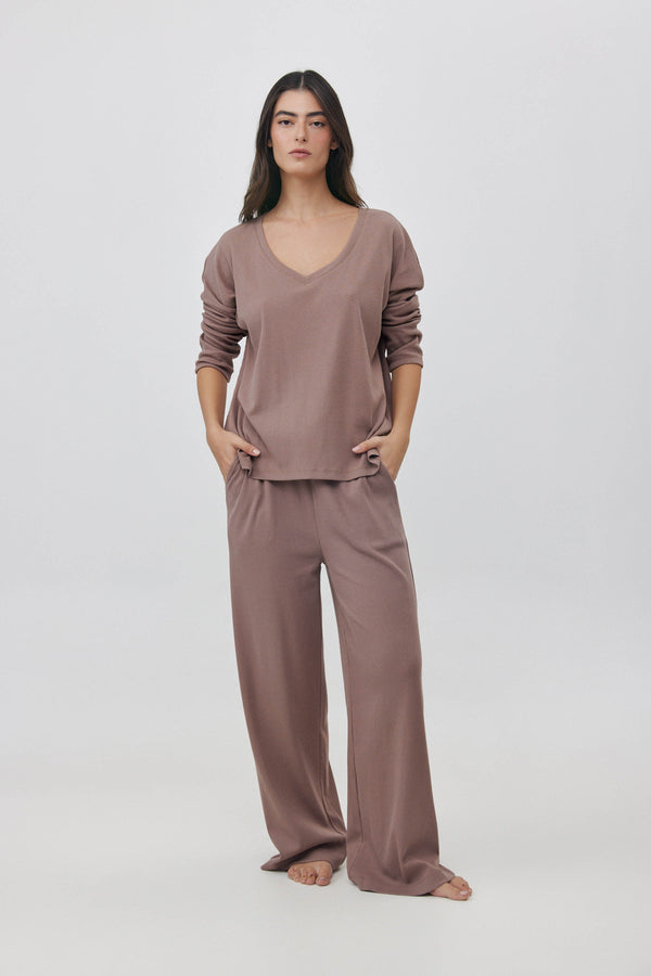 Oat Ribbed Wide-Leg Pants