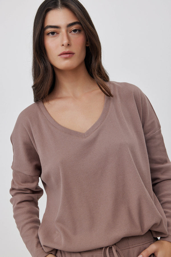 Oat V-Neck Ribbed Tee