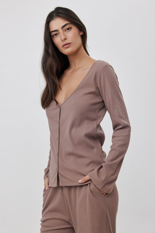 Oat Short Ribbed Cardigan