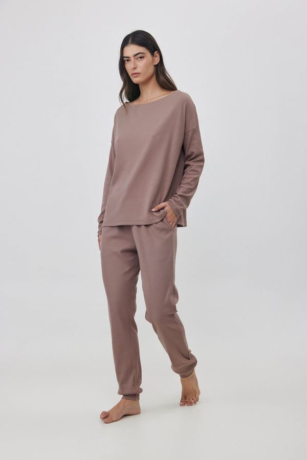 Oat Ribbed Long Pants