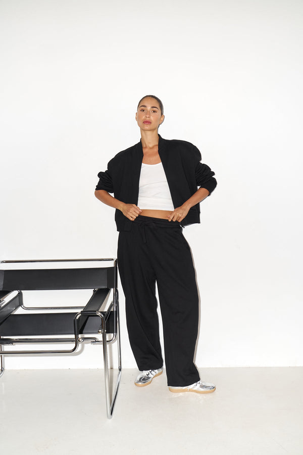 BLACK FRENCH TERRY BOMBER JACKET