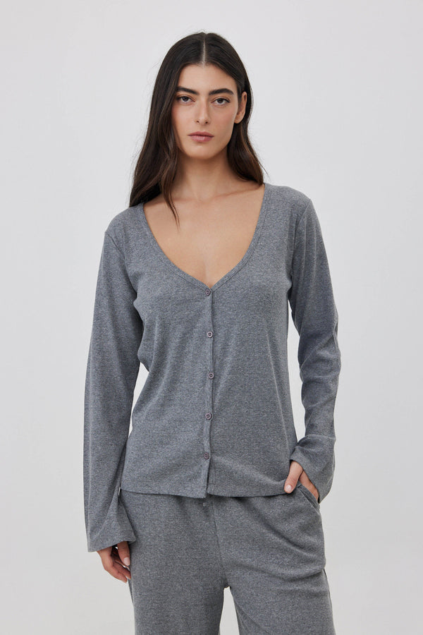 Grey Short Ribbed Cardigan