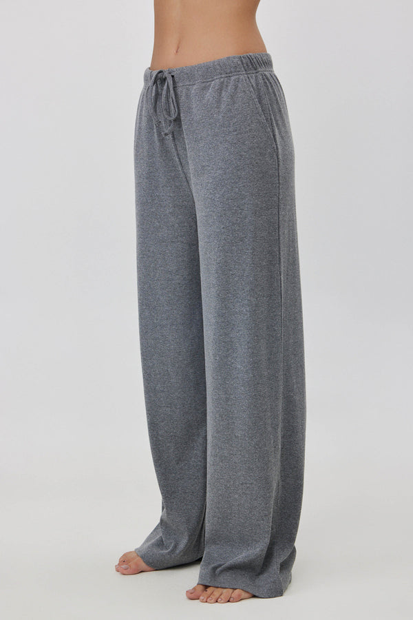 Grey Ribbed Wide-Leg Pants