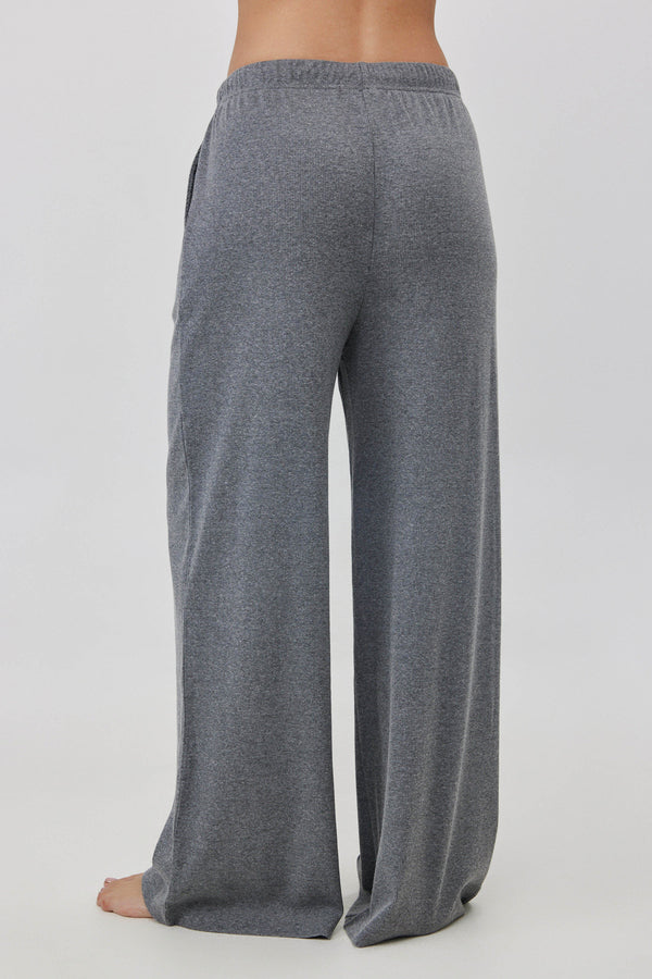Grey Ribbed Wide-Leg Pants
