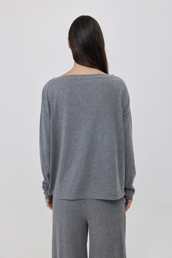 Grey Ribbed Off-Shoulder Top