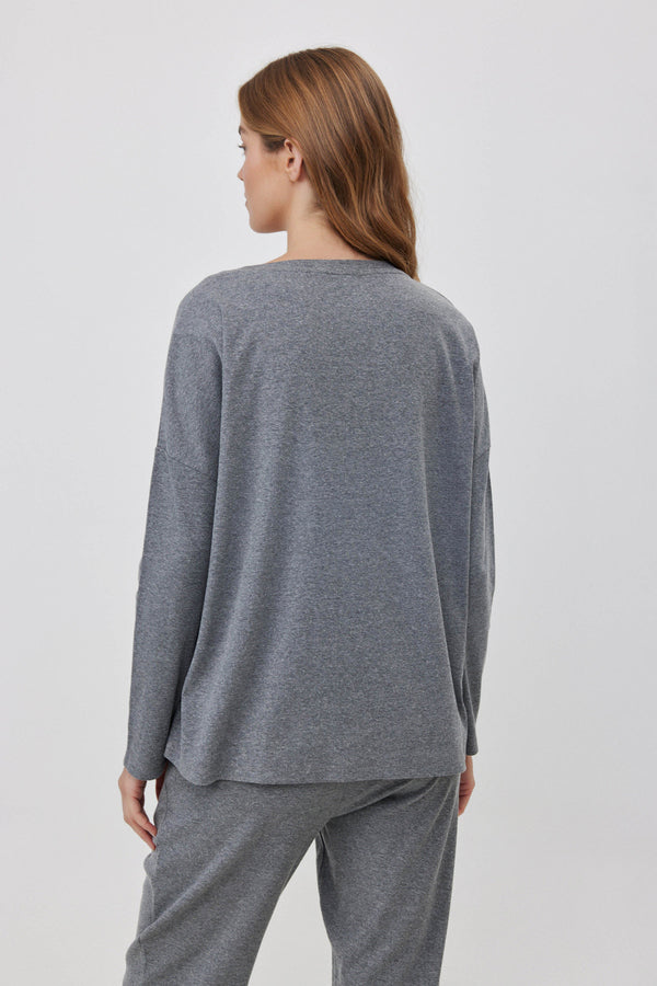 Grey V-Neck Ribbed Tee