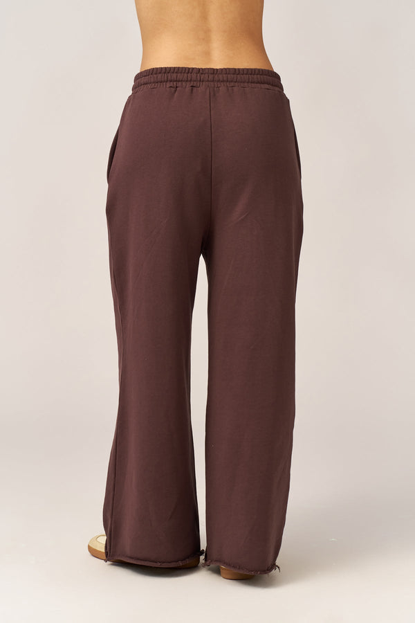 BROWN FRENCH TERRY WIDE LEG PANTS