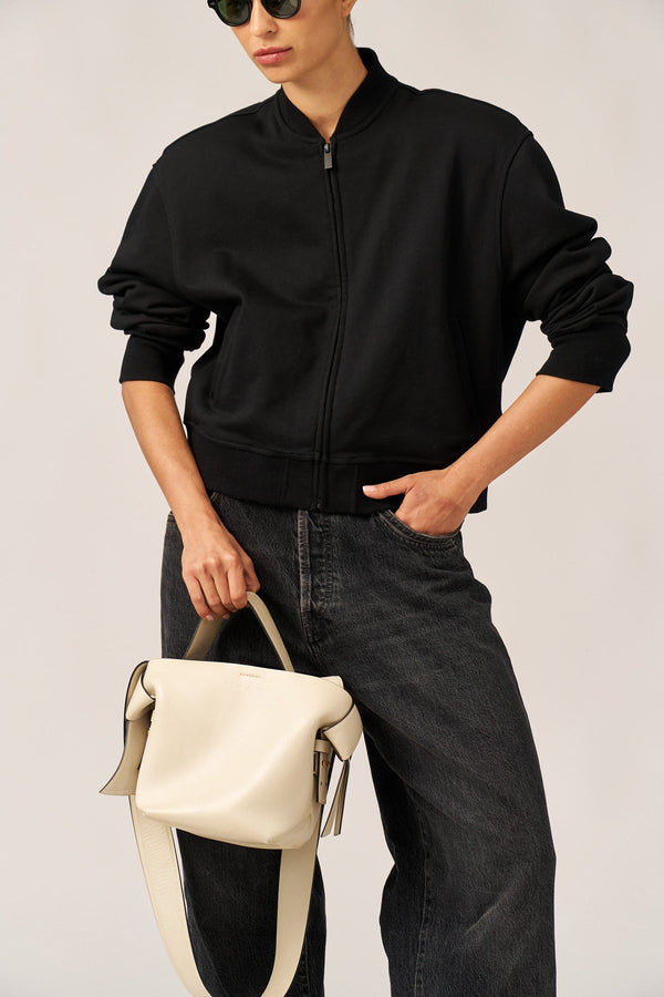 BLACK FRENCH TERRY BOMBER JACKET