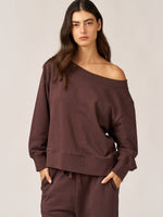 BROWN FRENCH TERRY OFF-SHOULDER TOP