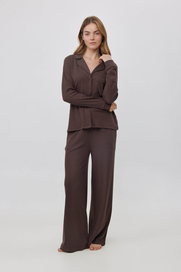 Espresso Ribbed Wide-Leg Pants