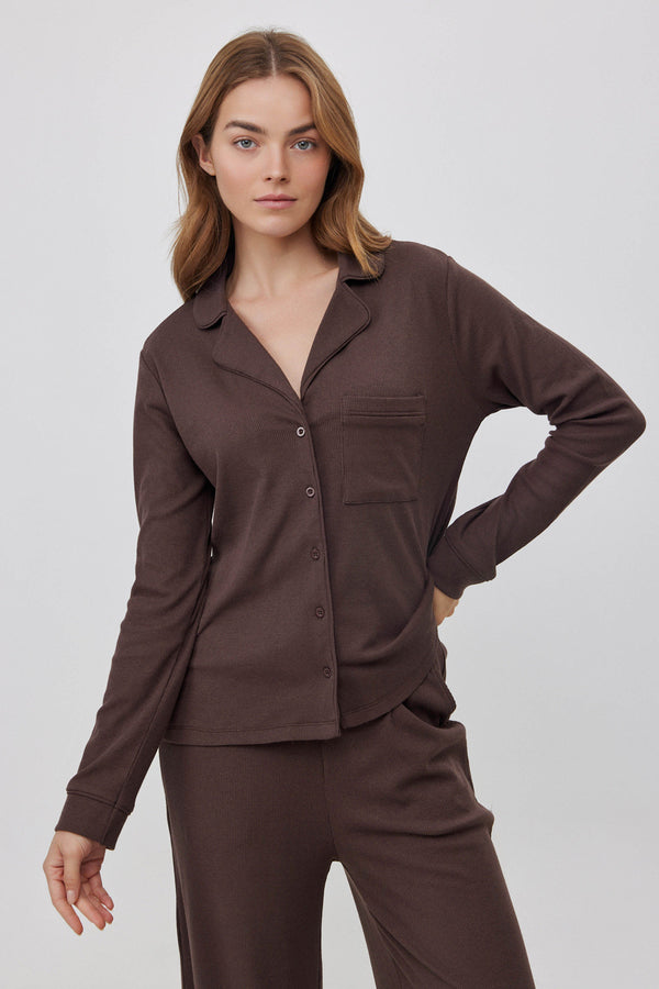 Espresso Ribbed Button-Up Shirt