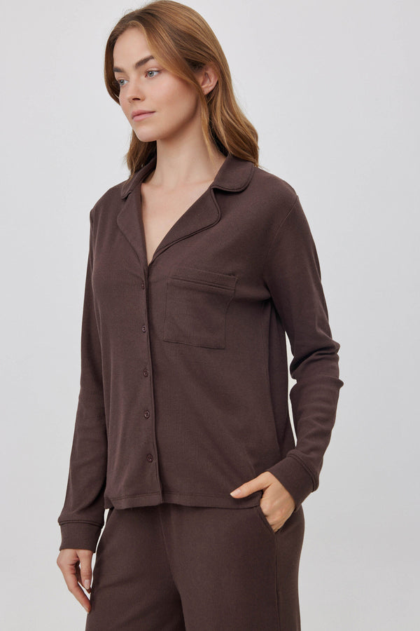 Espresso Ribbed Button-Up Shirt