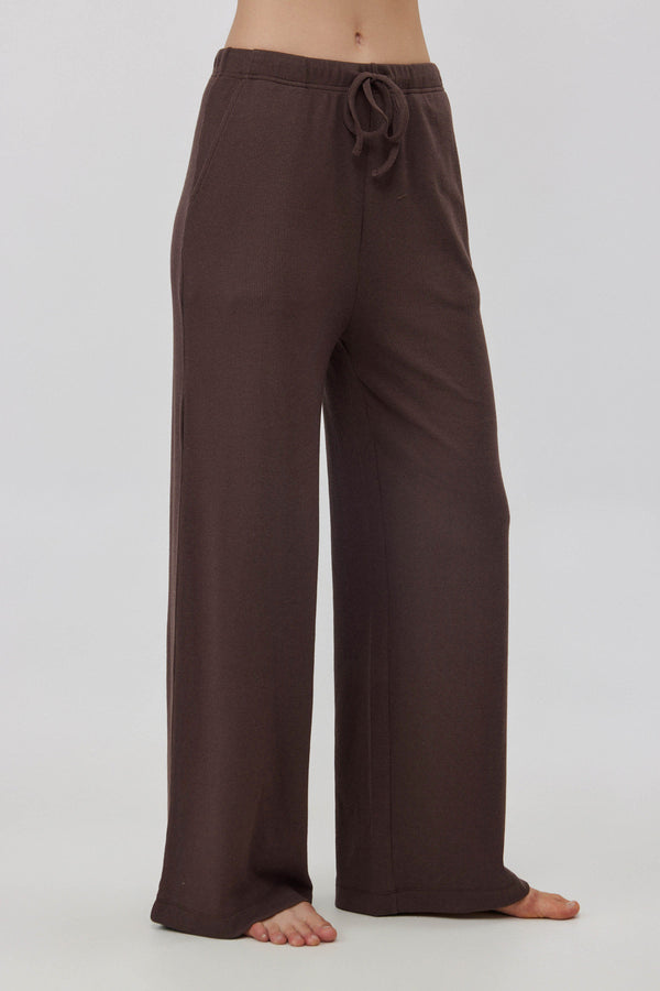 Espresso Ribbed Wide-Leg Pants