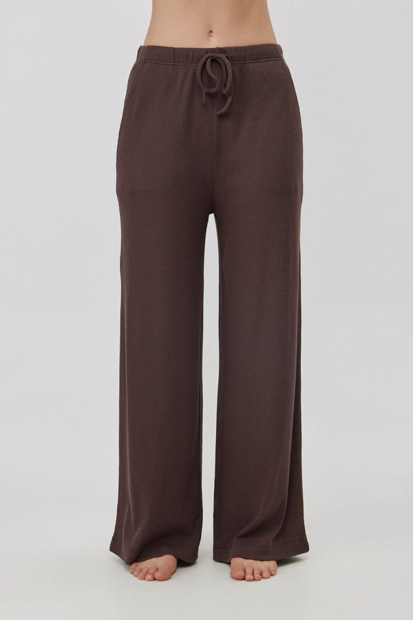 Espresso Ribbed Wide-Leg Pants