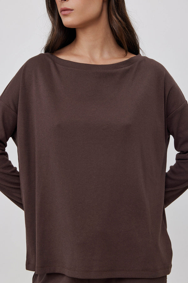 Espresso Ribbed Off-Shoulder Top