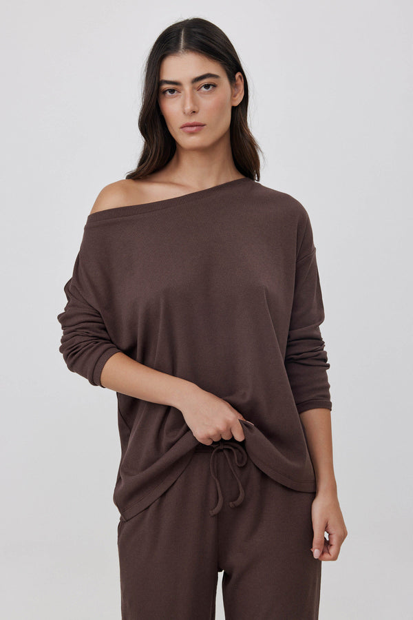 Espresso Ribbed Off-Shoulder Top