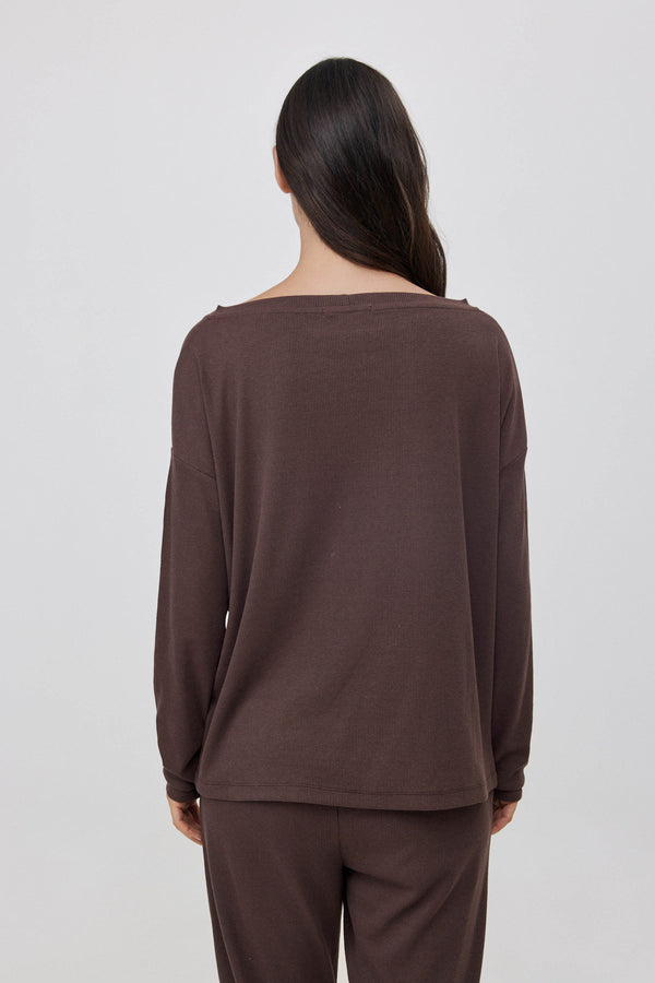 Espresso Ribbed Off-Shoulder Top
