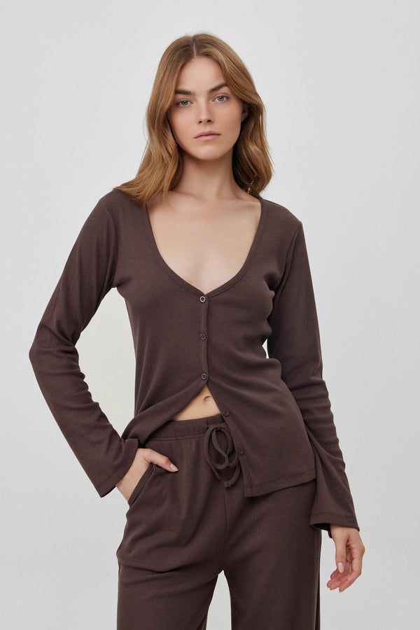 Espresso Short Ribbed Cardigan
