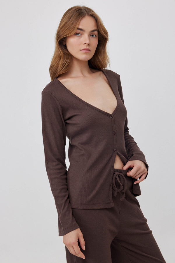 Espresso Short Ribbed Cardigan