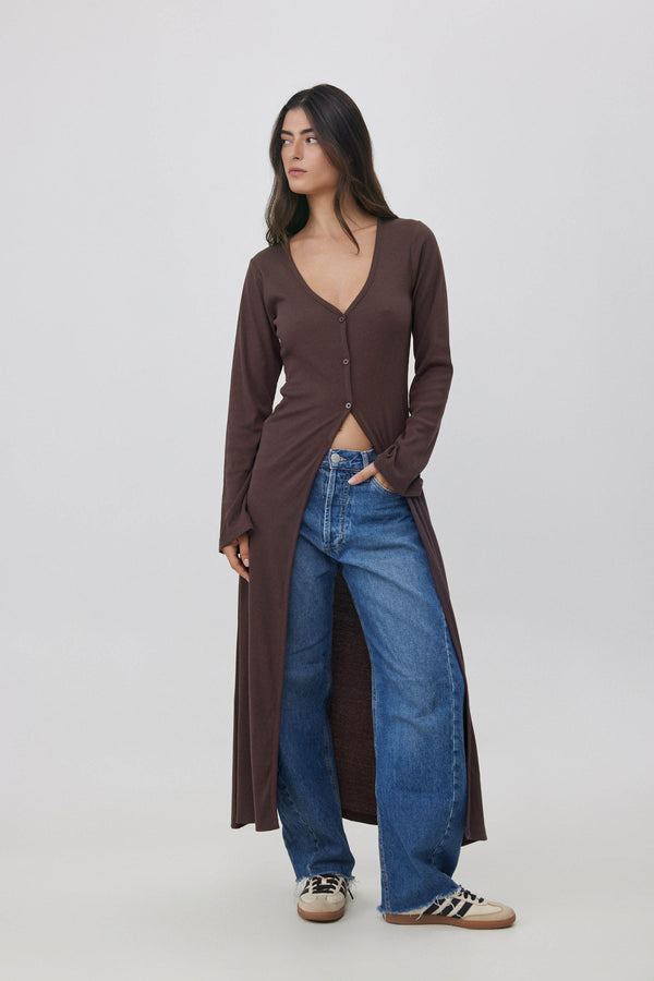 Espresso Ribbed Longline Cardigan