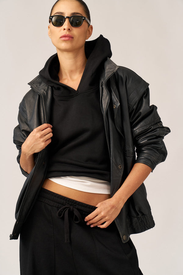 BLACK OVERSIZED FRENCH TERRY HOODIE