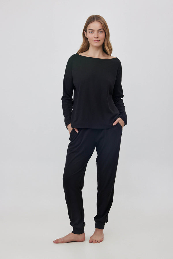 Black Ribbed Long Pants