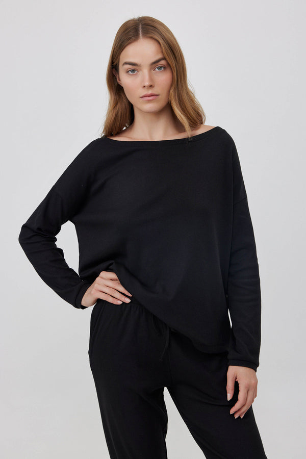 Black Ribbed Off-Shoulder Top