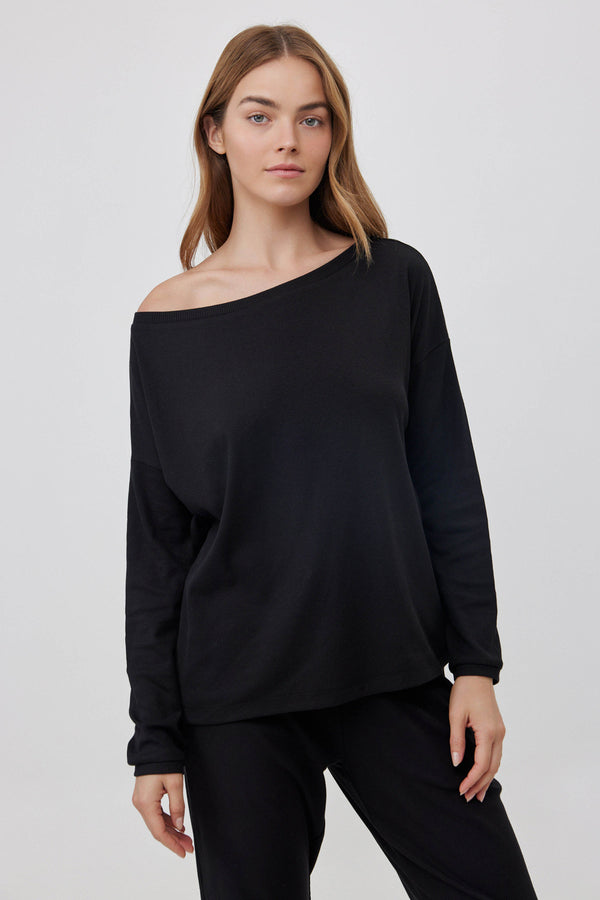 Black Ribbed Off-Shoulder Top