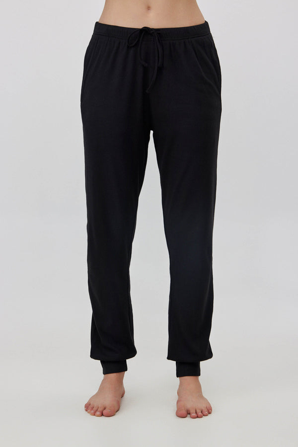 Black Ribbed Long Pants
