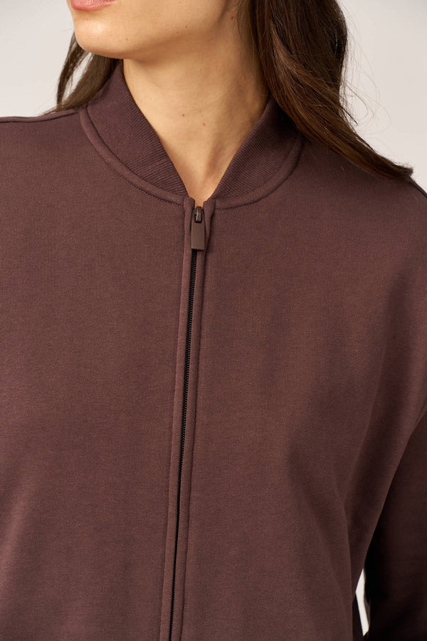 BROWN FRENCH TERRY BOMBER JACKET