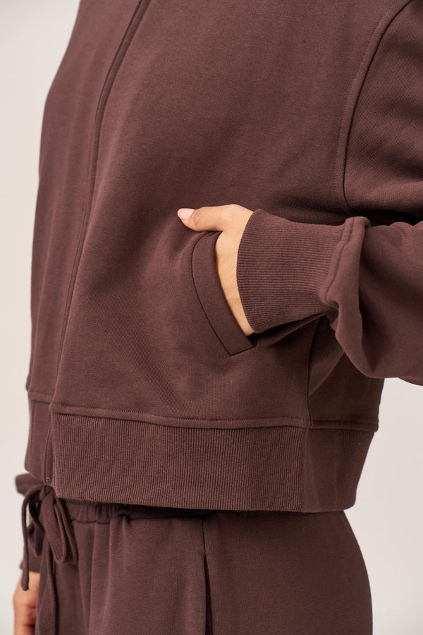 BROWN FRENCH TERRY BOMBER JACKET