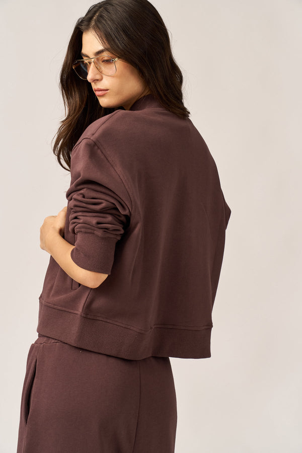 BROWN FRENCH TERRY BOMBER JACKET