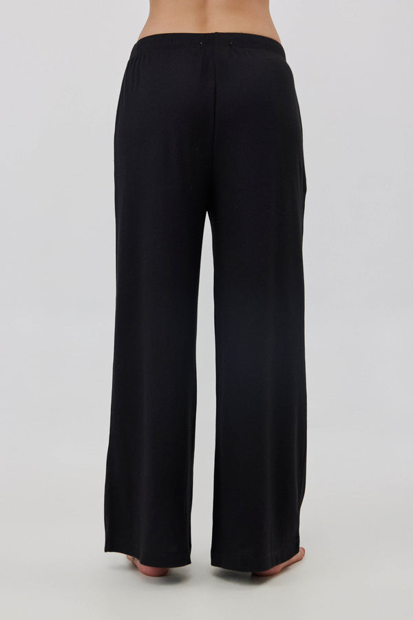 Black Ribbed Wide-Leg Pants