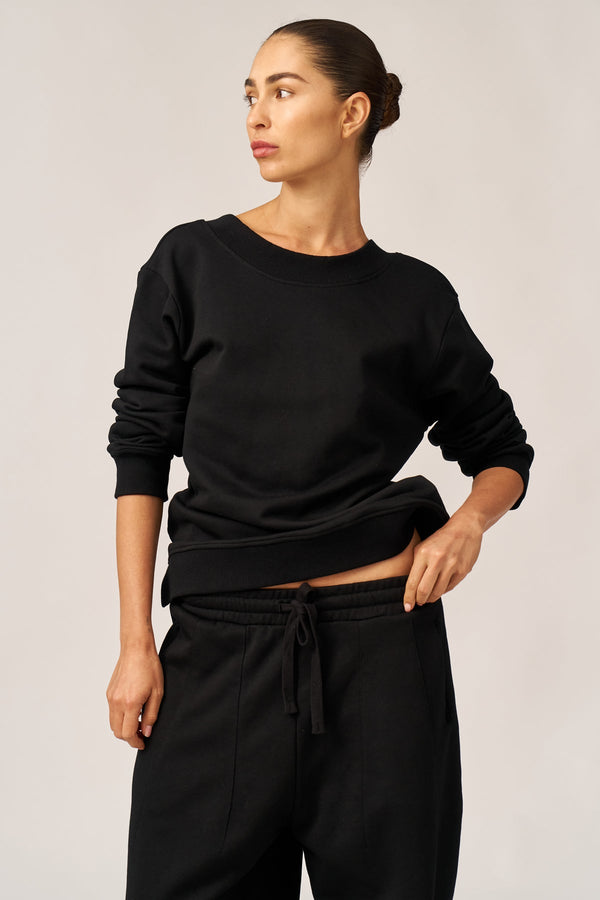 BLACK FRENCH TERRY V-NECK SHIRT