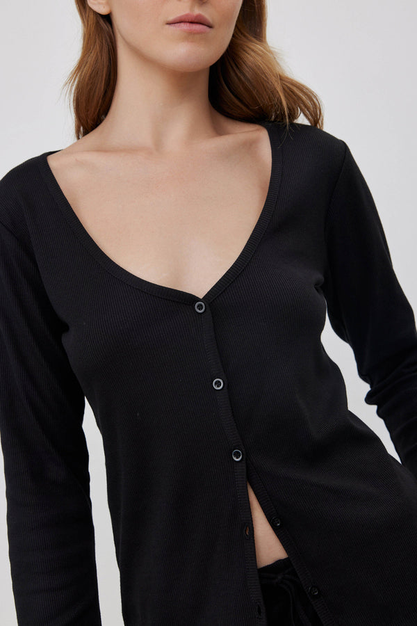 Black Short Ribbed Cardigan