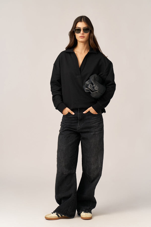 BLACK FRENCH TERRY POLO SHIRT