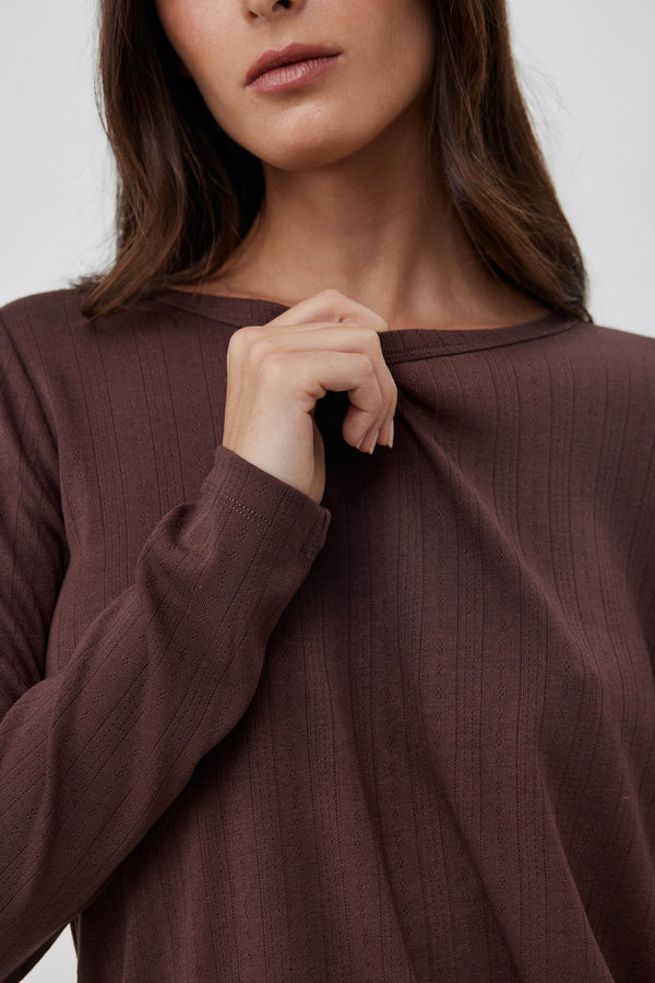 Brown Pointelle Long Shirt