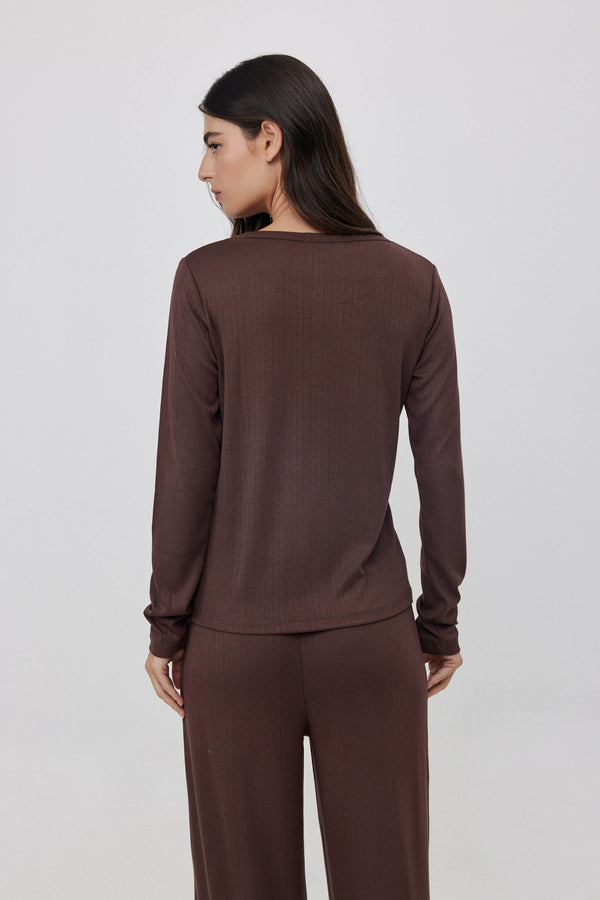 Brown Pointelle Long Shirt