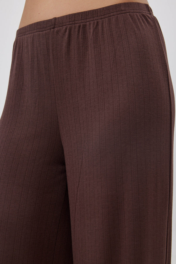 Brown Pointelle Straight Pants
