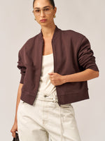 BROWN FRENCH TERRY BOMBER JACKET
